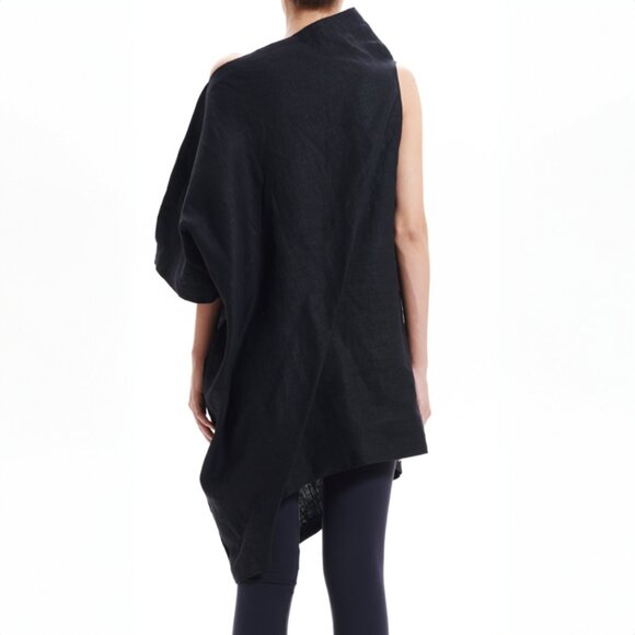 Asymmetrical Black Linen Tunic Dress - Picture 2 of 5